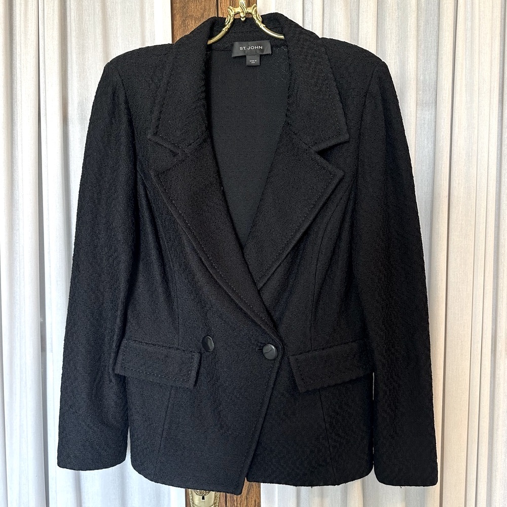 St. John Black Santana Knit Button Blazer Jacket